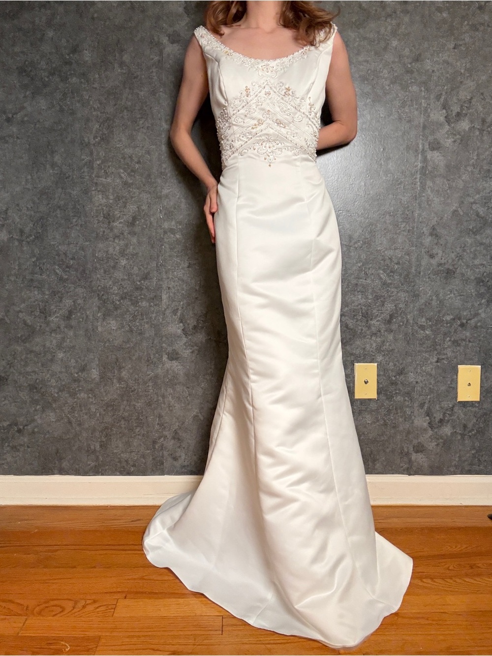DEADSTOCK Vintage 1990s Eden Bridals Wedding Gown — Portrait Neckline, NWT